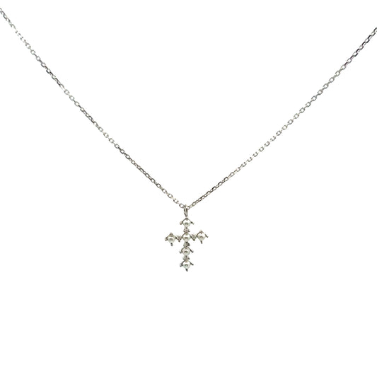 Pearly Cross Necklace In Sliver