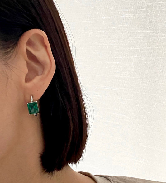 Princess Cut Emerald CZ Earrings in Gold