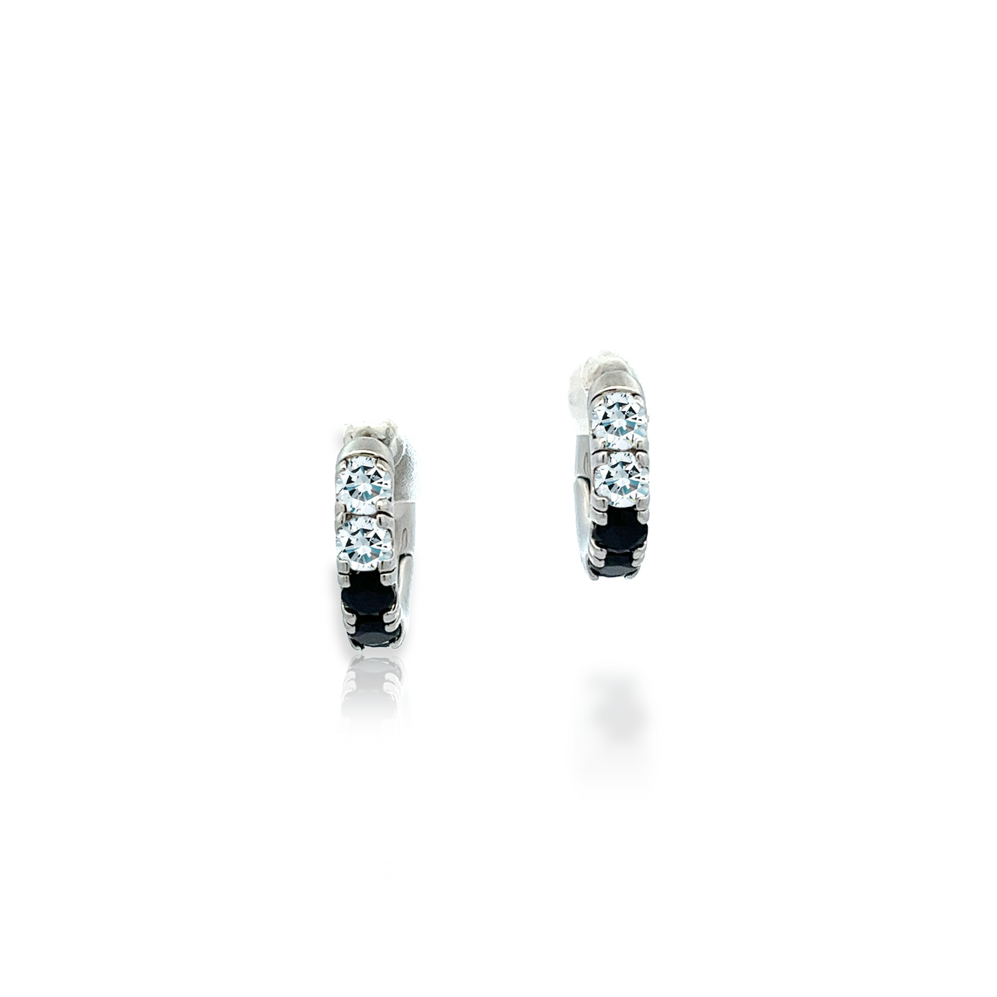 Paved Huggies Black Quartz x CZ in Silver