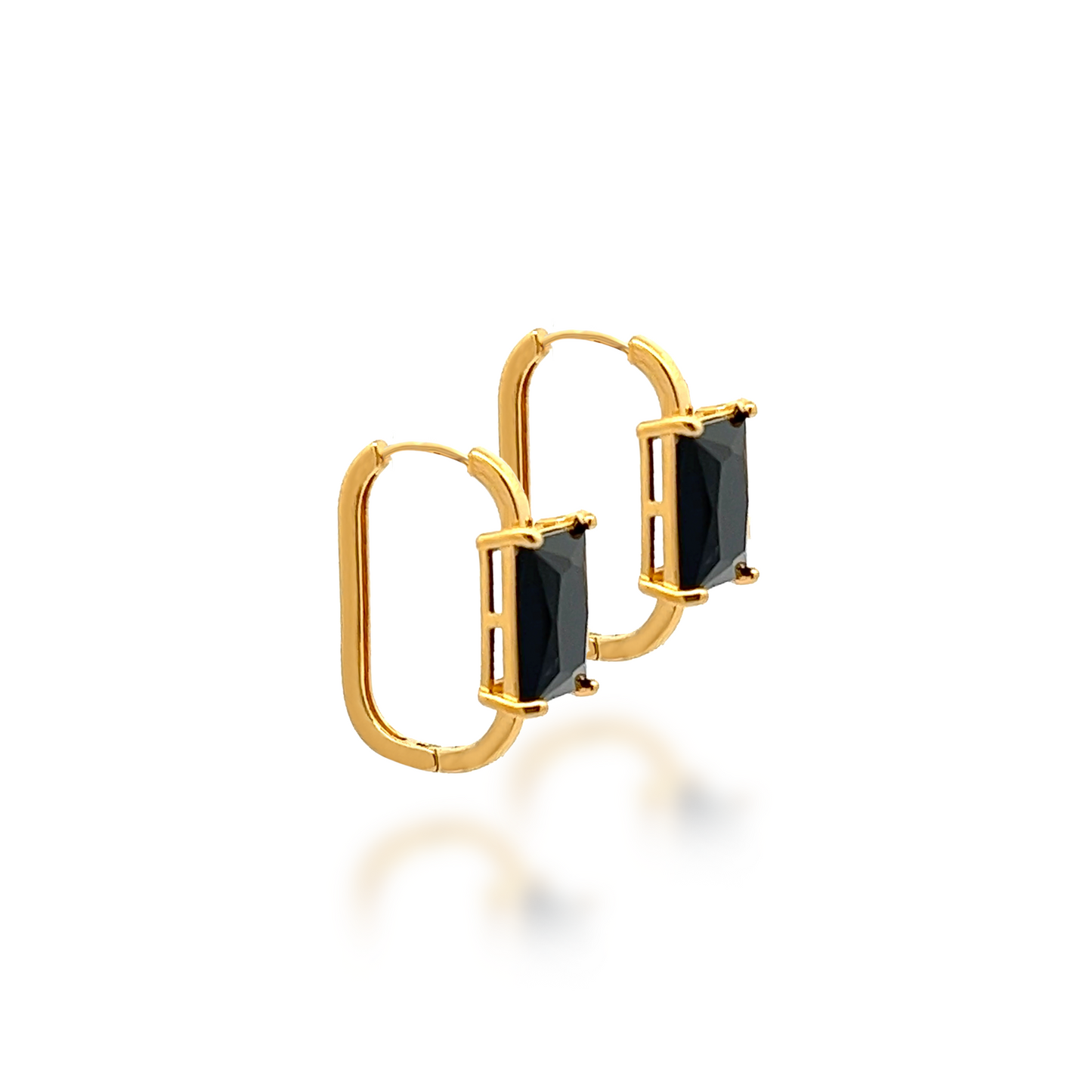 Princess Cut Onyx Earrings in Gold