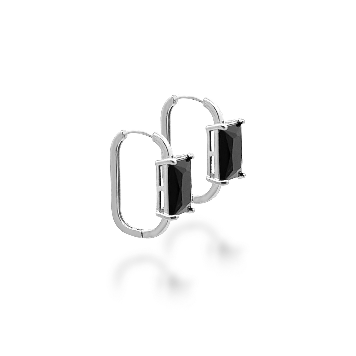 Princess Cut Onyx Earrings in Silver