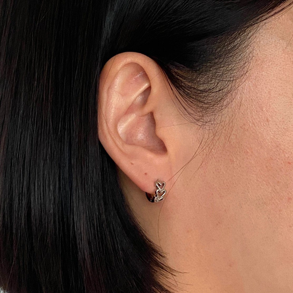 3 Heart Huggies in Silver