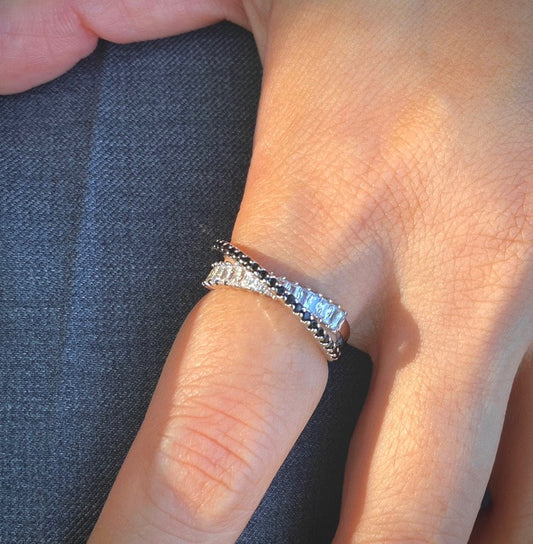 Claire Onyx Double Ring In Sliver