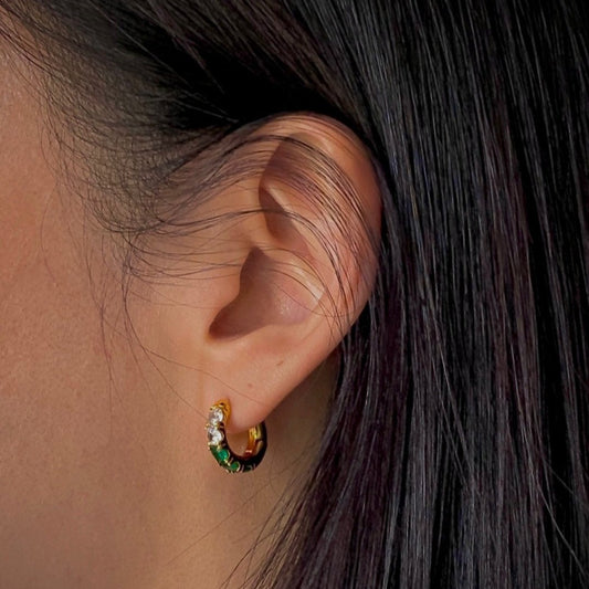 Paved Huggies Emerald Quartz x CZ in Gold