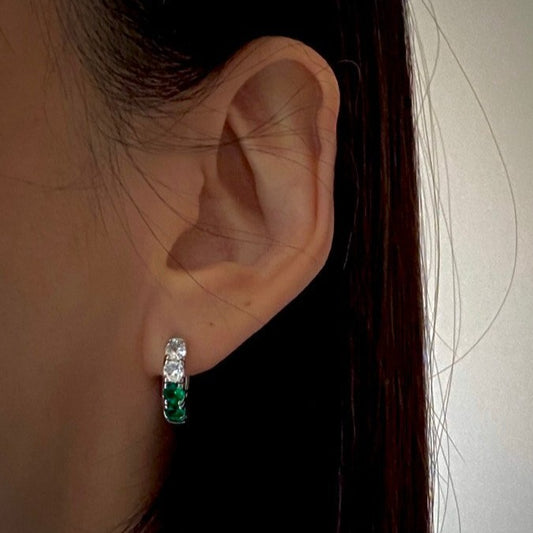 Paved Huggies Emerald Quartz x CZ in Silver
