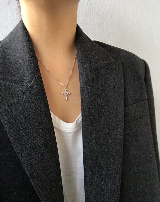 Diamante Cross Necklace in Gold
