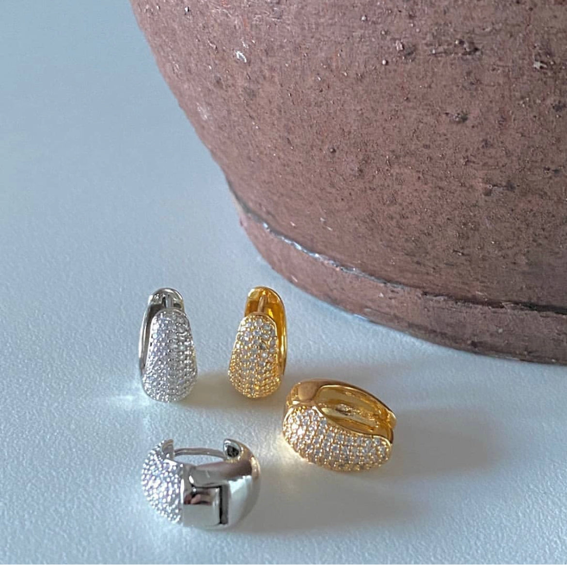 Caviar Huggies Earrings in Silver