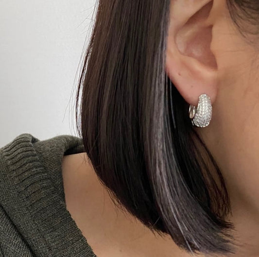 Caviar Huggies Earrings in Silver