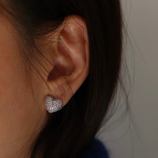 Heart Diamante Earrings in Silver