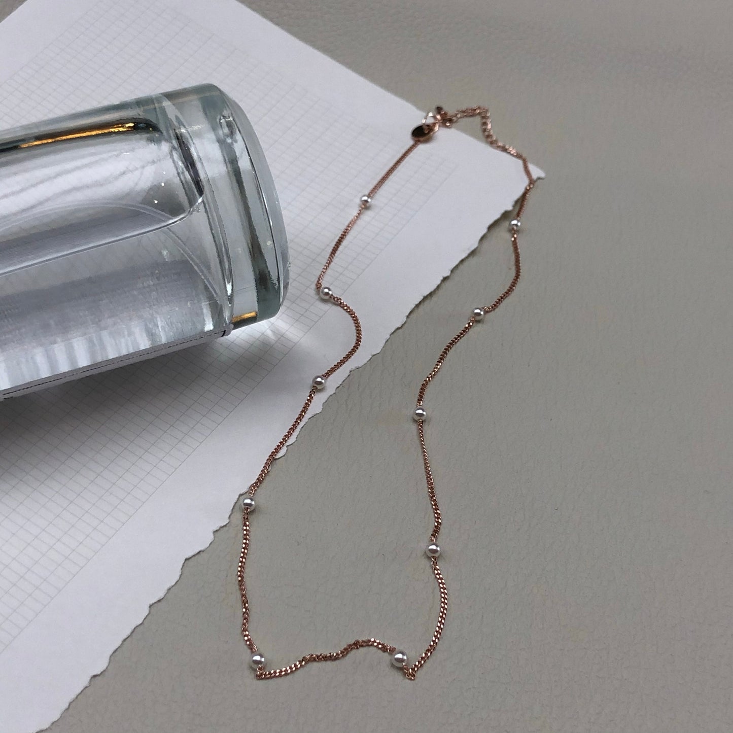 Eternity Pearl Necklace in Rose Gold