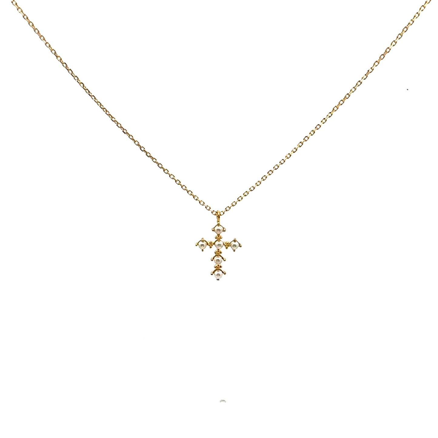 Pearly Cross Necklace In Gold