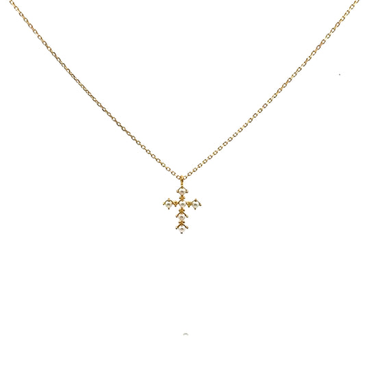 Pearly Cross Necklace In Gold