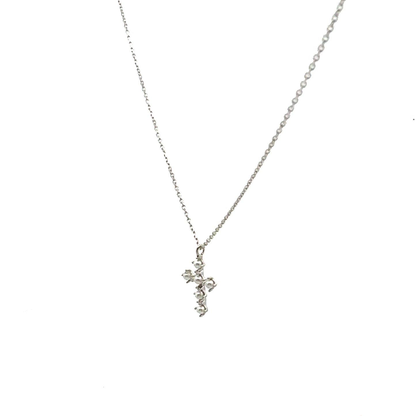 Pearly Cross Necklace In Sliver