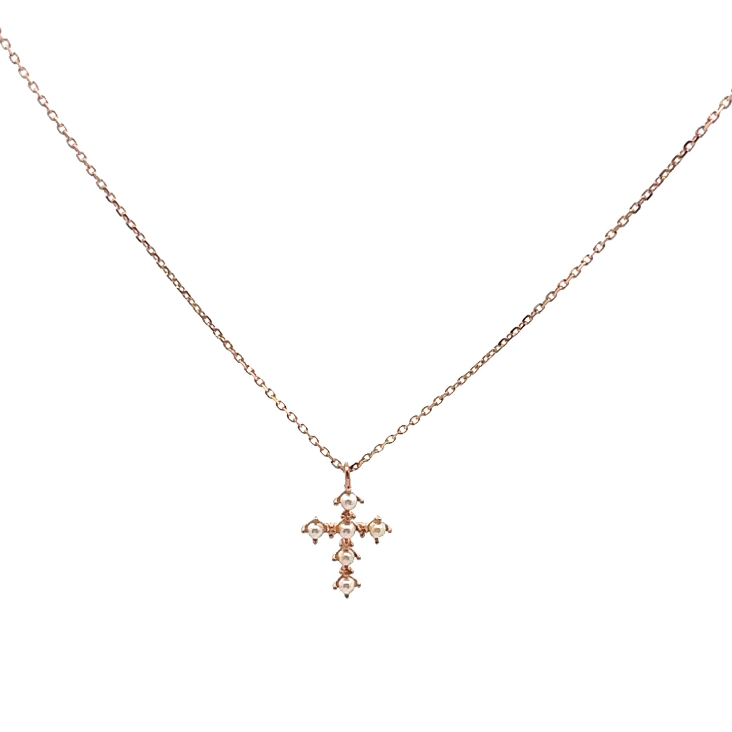 Pearly Cross Necklace In Rose Gold