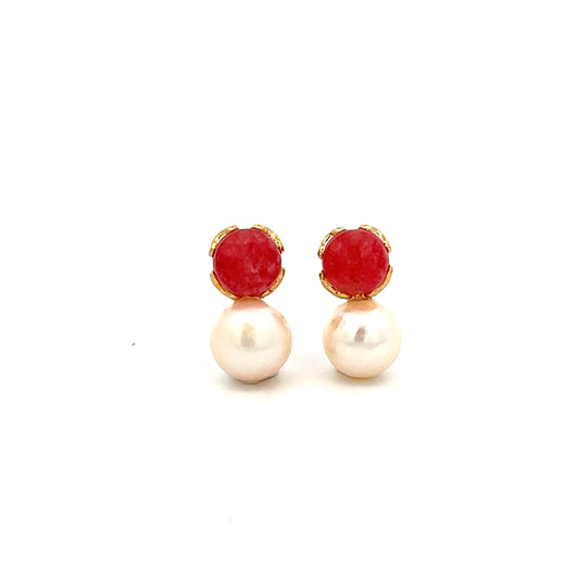 Strawberry Quartz X Pearl Earring