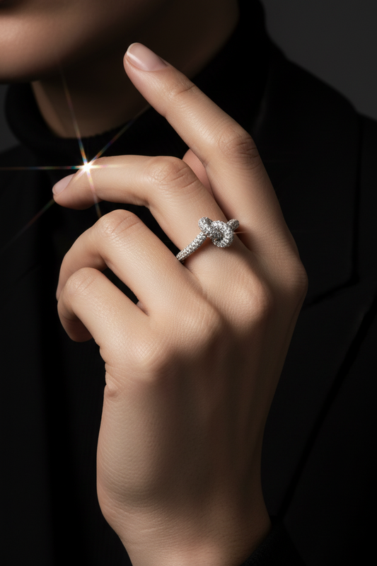 Diamante Knot Ring in silver