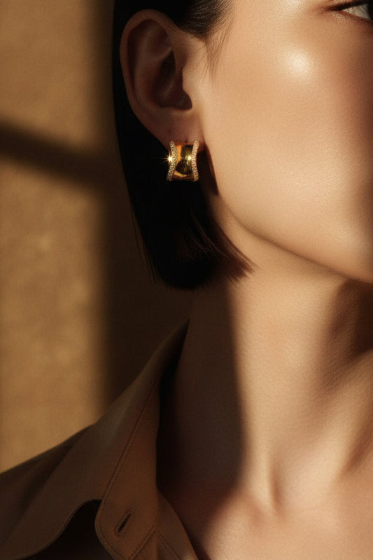Throm Diamante Earrings in Gold