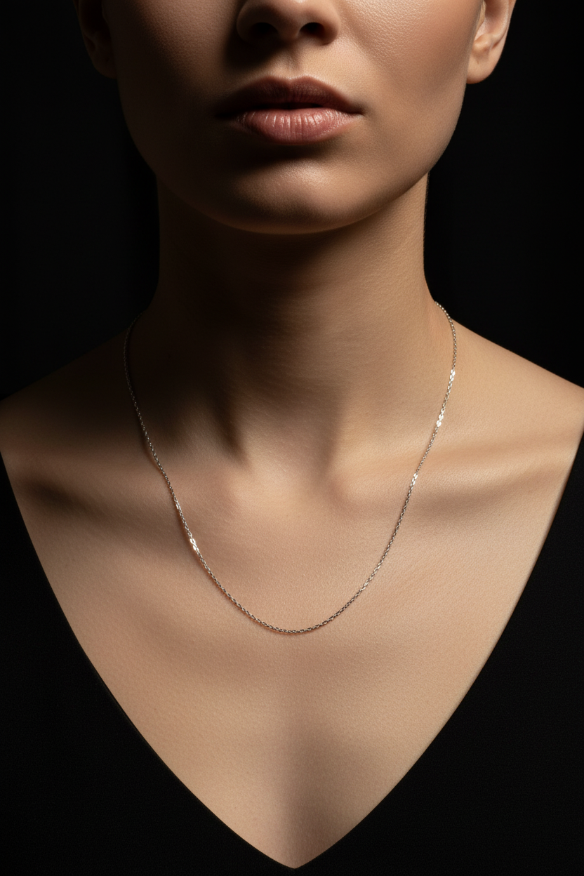 Fine Thick Oval Necklace In Sliver