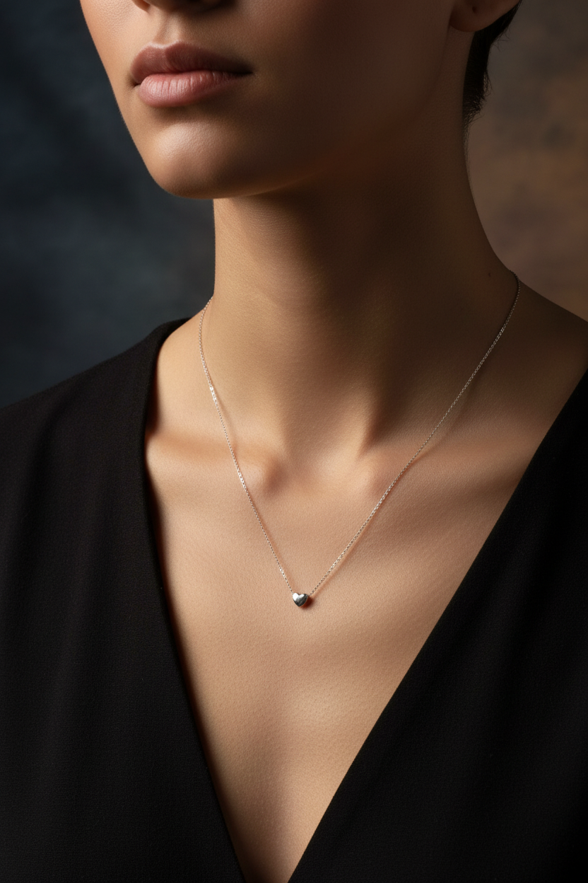 Mini Heart Necklace In Sliver