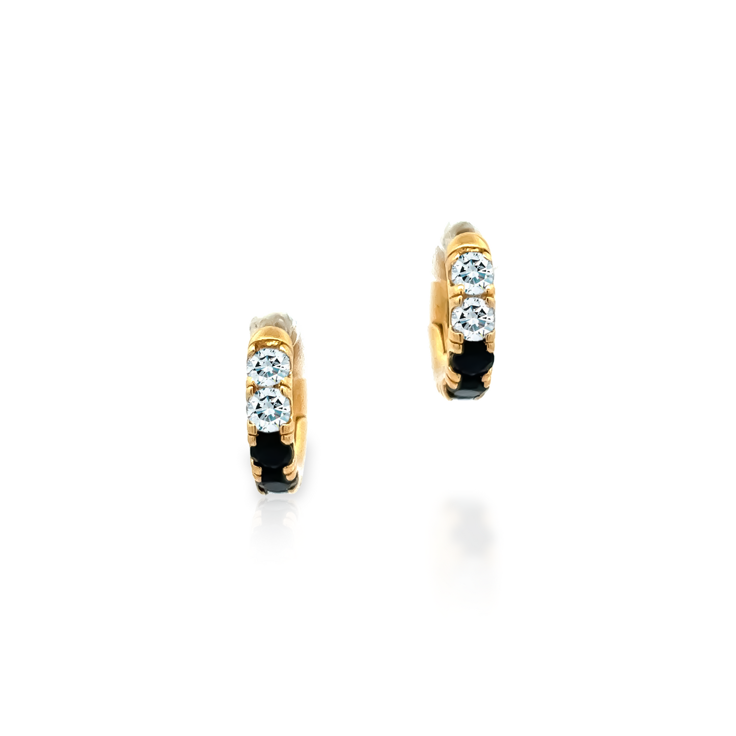 Paved Huggies Black Quartz x CZ in Gold