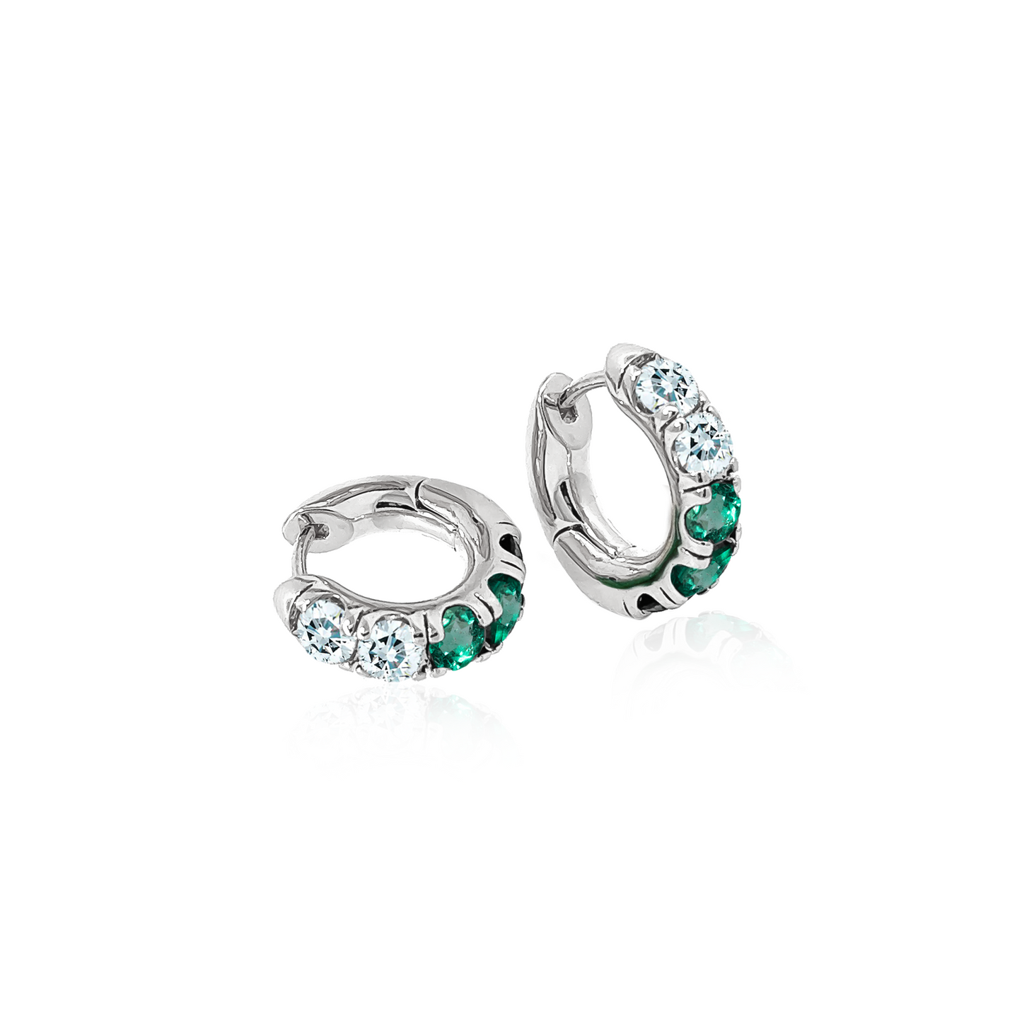 Paved Huggies Emerald Quartz x CZ in Silver