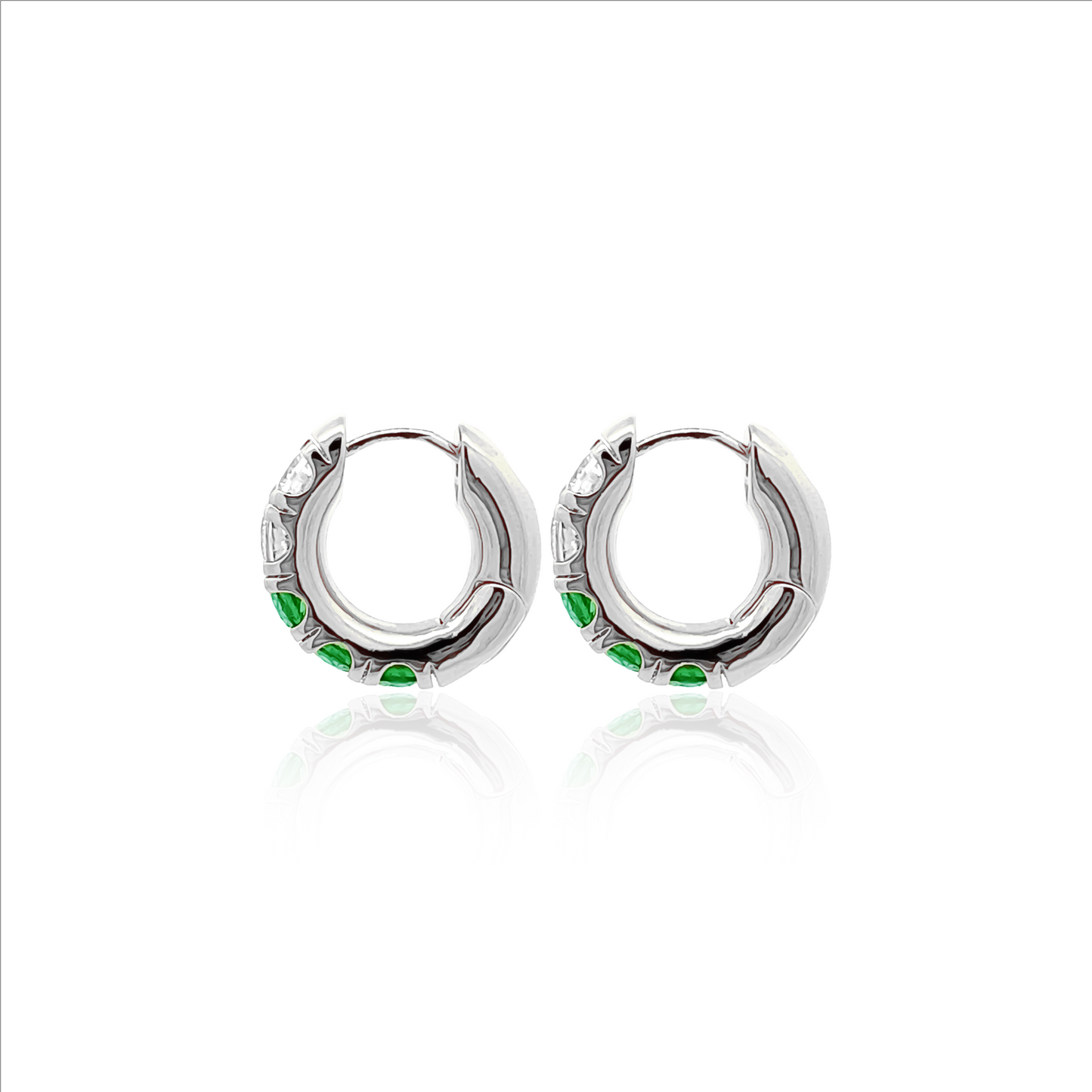 Paved Huggies Emerald Quartz x CZ in Silver