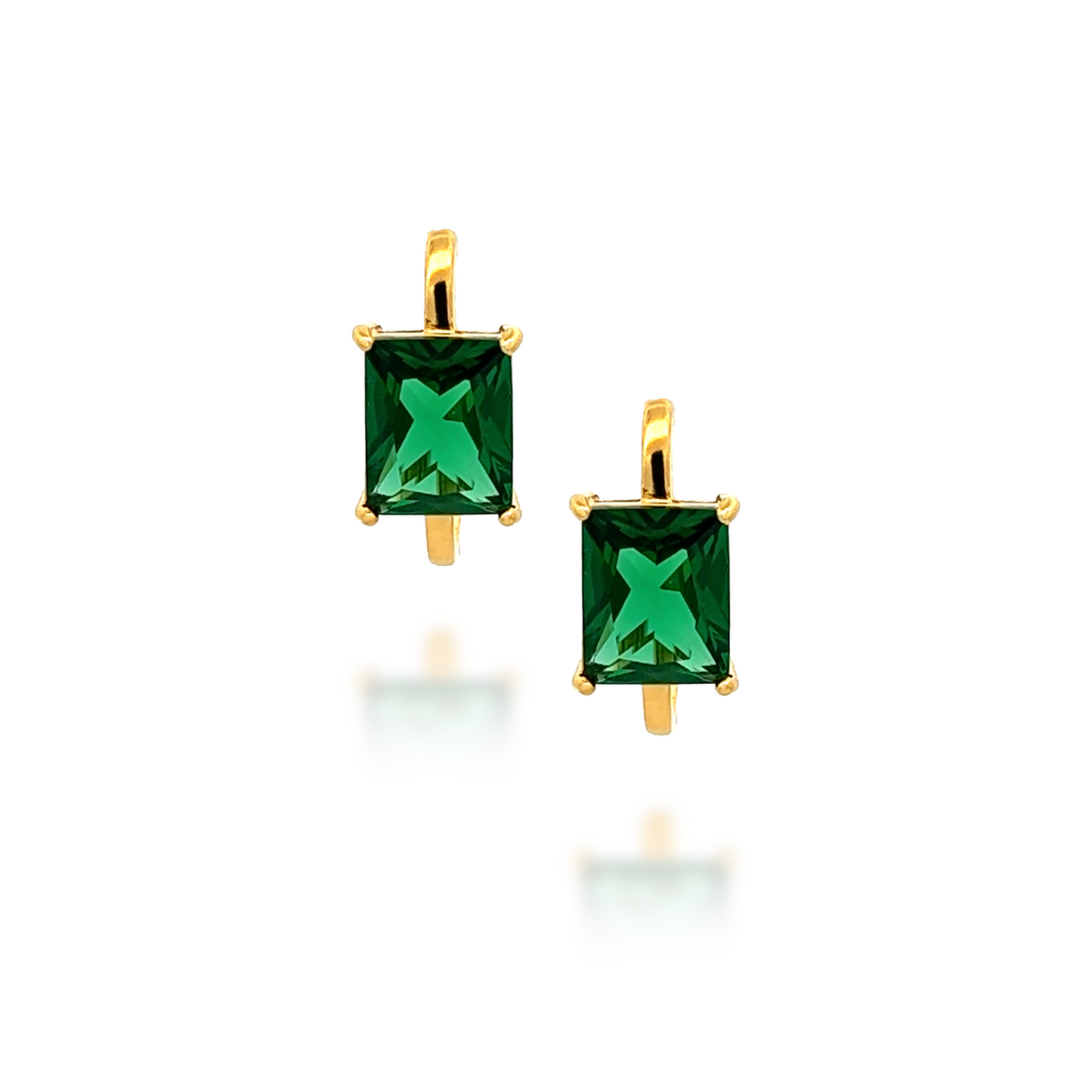 Princess Cut Emerald CZ Earrings in Gold
