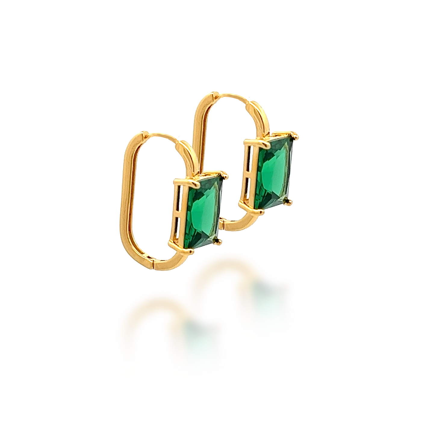 Princess Cut Emerald CZ Earrings in Gold