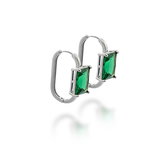 Princess Cut Emerald CZ Earrings in Silver