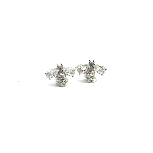 Diamante Bee Earrings In Sliver