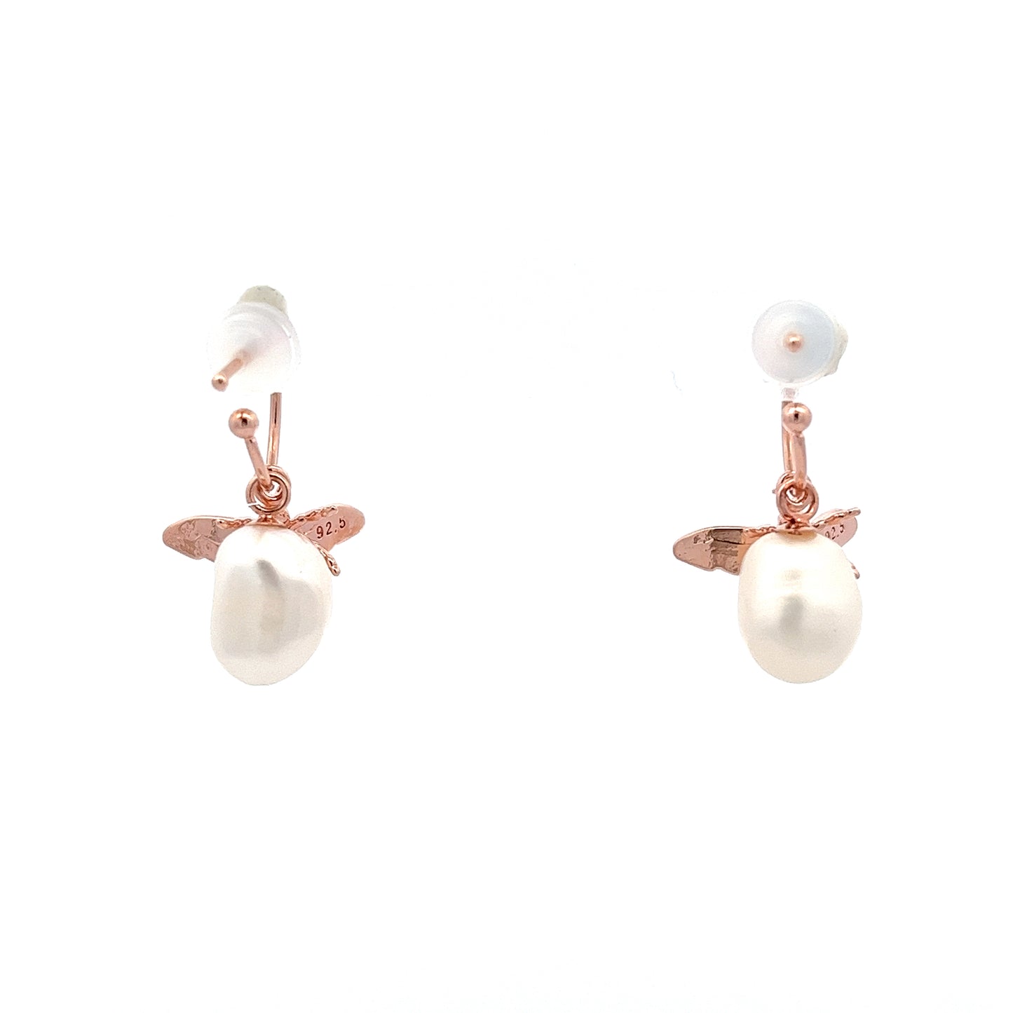 Bee X Pearl Earrings in Rose Gold