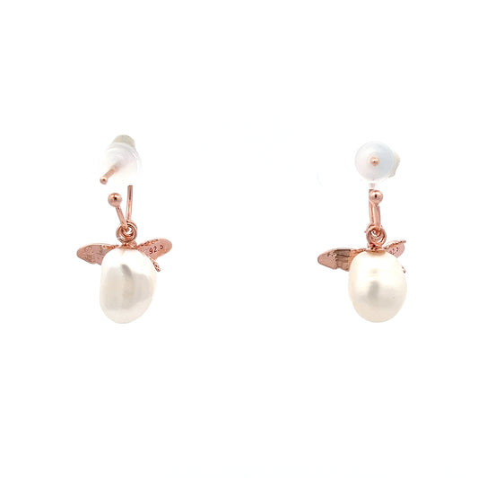 Bee X Pearl Earrings in Rose Gold