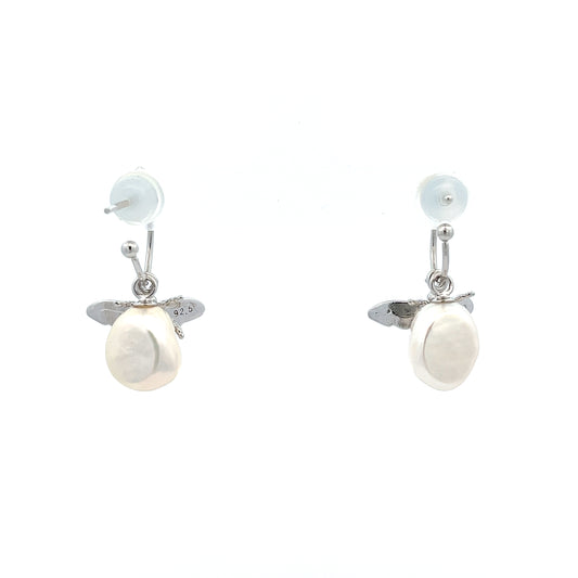 Bee X Pearl Earrings in Silver