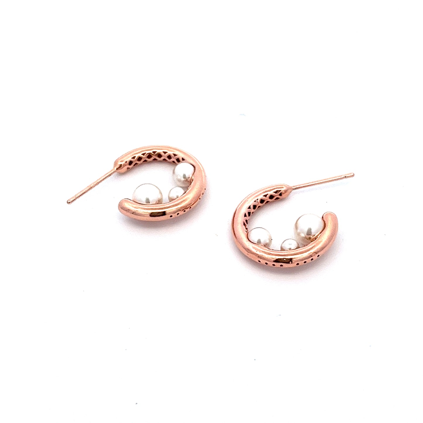 Pearl Trio Earrings in Rose Gold