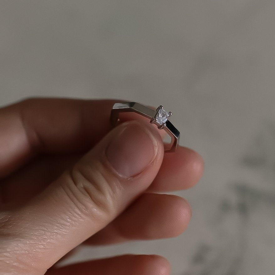 Octo Thin Diamante Ring in Silver