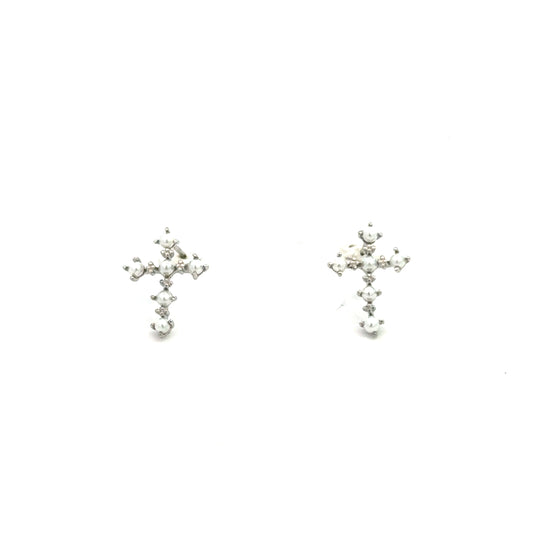 Pearly Cross Earrings In Sliver