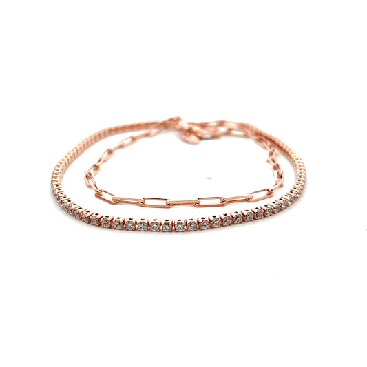 Tennis X Chaine Bracelet In Rose Gold