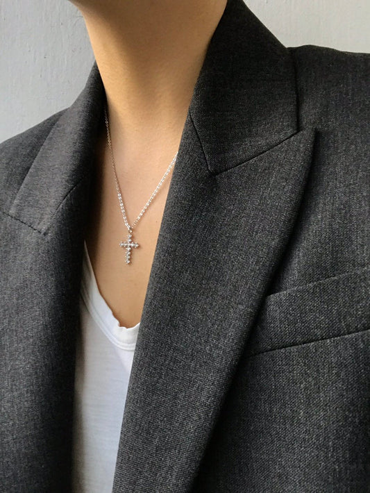 Diamante Cross Necklace in Silver