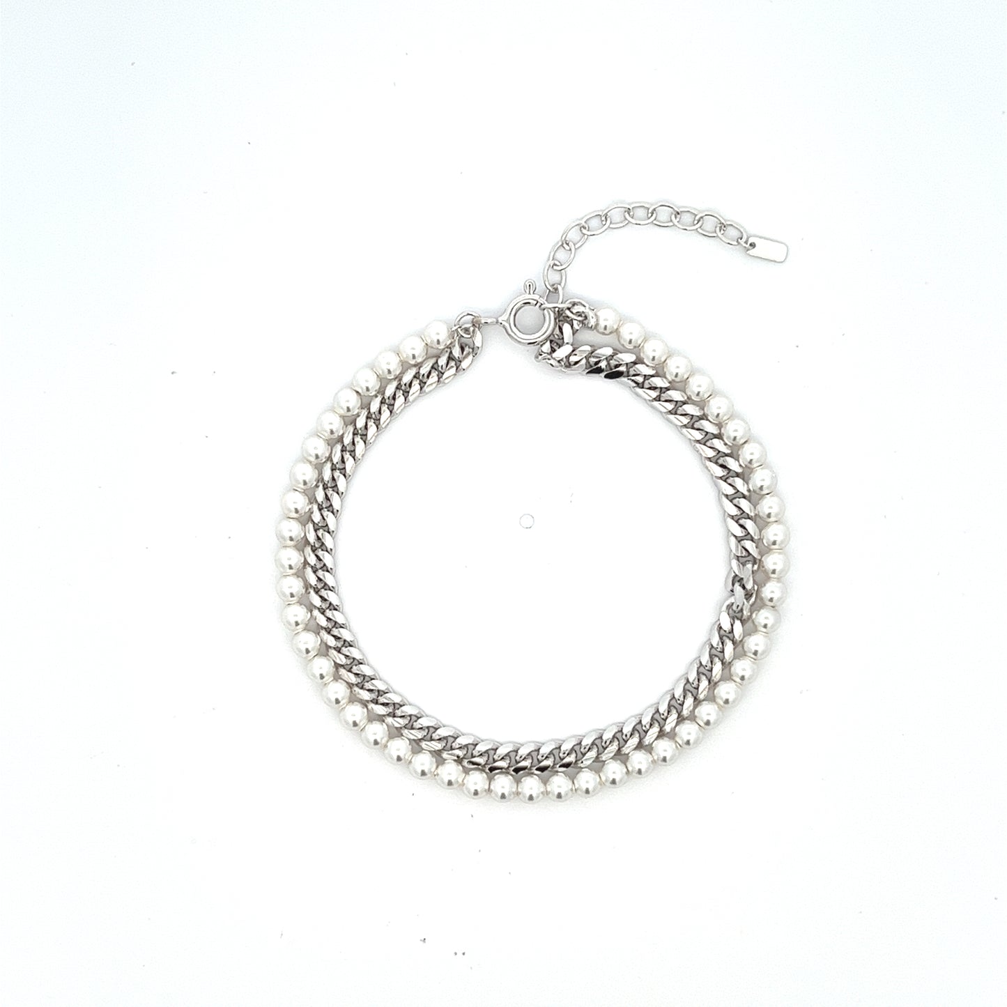 Cuban Chain X Pearl Bracelet in Silver
