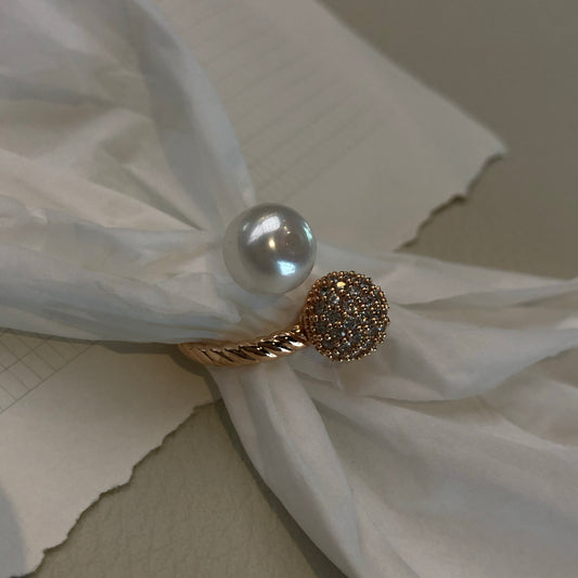 Pearl and Diamond Ball Ring in Rose Gold