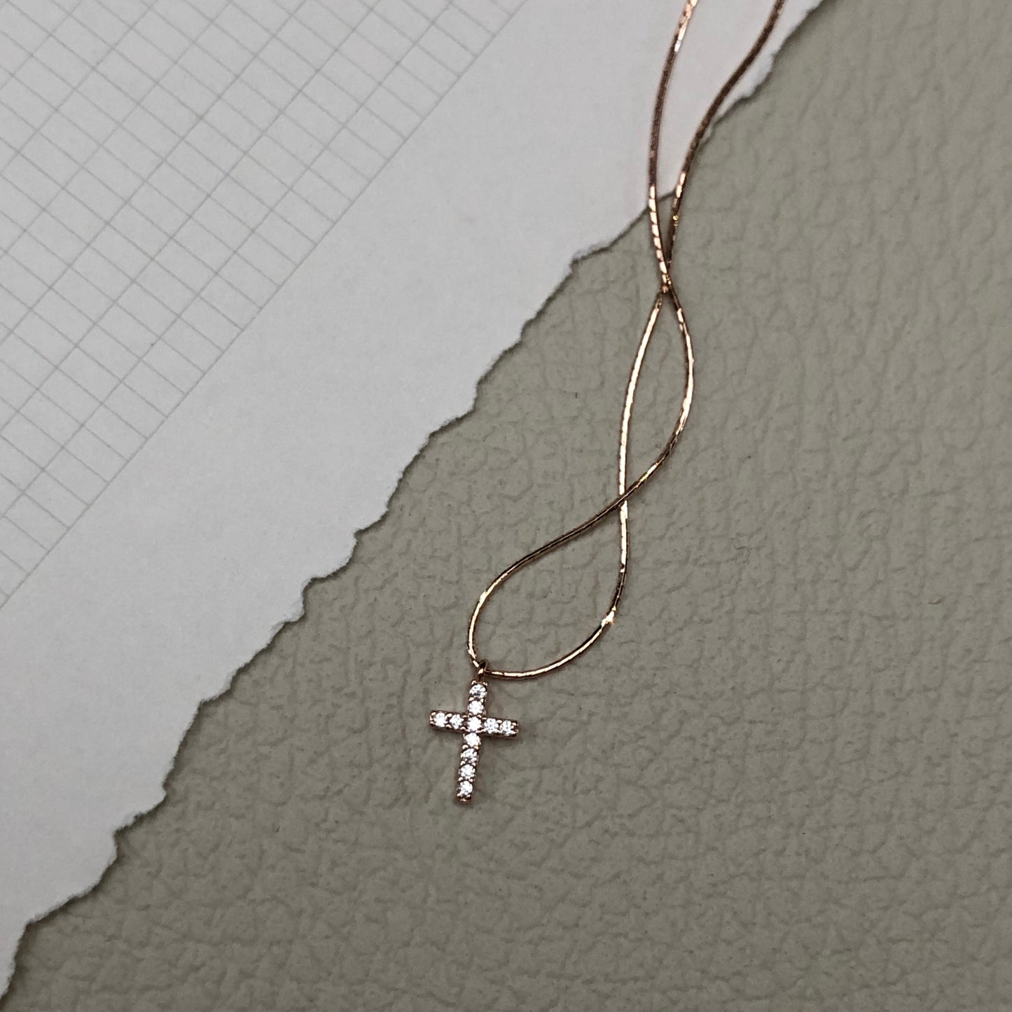 Mini Cross Necklace in Rose Gold