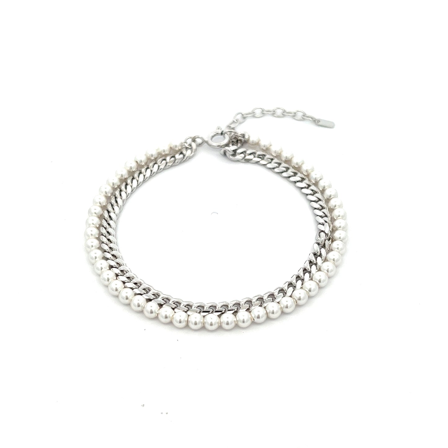 Cuban Chain X Pearl Bracelet in Silver