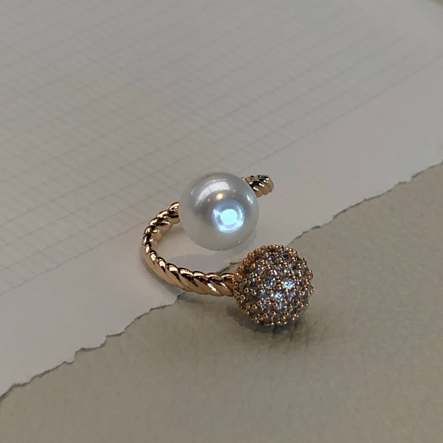 Pearl and Diamond Ball Ring in Rose Gold
